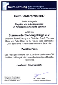 Urkunde-Reiff-Preis-Sternwarte-Siebengebirge-2017-200px